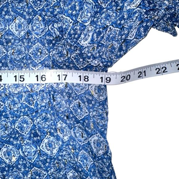 Misa Los Angeles Lara High Low Blue Printed Chiffon Button Down Top SMALL - Picture 7 of 8